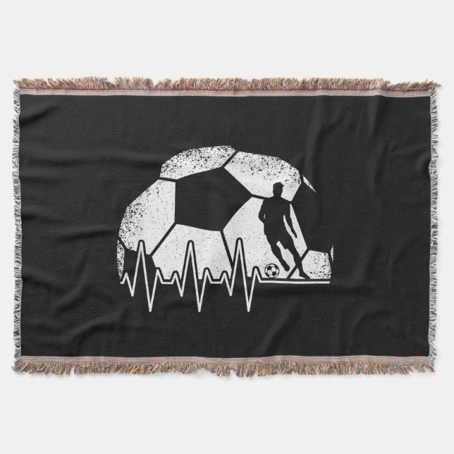 Funny Soccer Heartbeat Soccer Player Throw Blanket (Front)