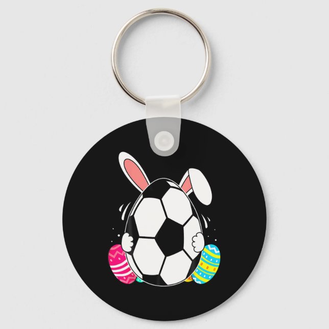 Funny Soccer Ll With Bunny Ears Easter Day Men Boy Key Ring (Front)