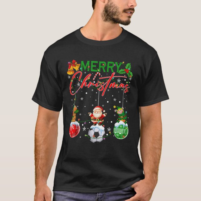 Funny Soccer Ornaments Balls Christmas Tree Lights T-Shirt (Front)