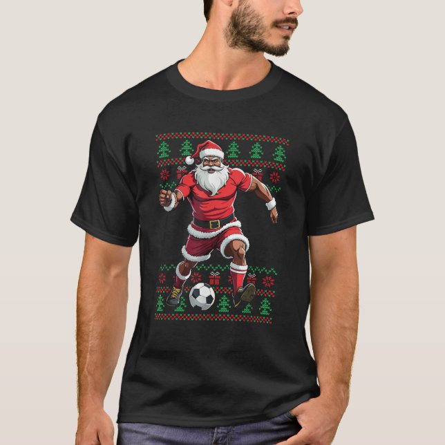 Funny Soccer Player Santa Claus Sports Ugly Christ T-Shirt (Front)