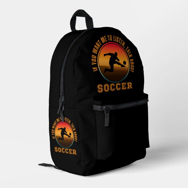 Funny Soccer Saying Vintage Silhouette Player  Printed Backpack (Back Corner Left)