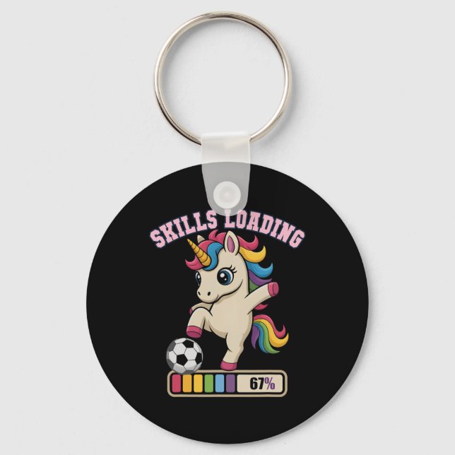 Funny Soccer Unicorn Skills Loading Play Princess  Key Ring (Front)