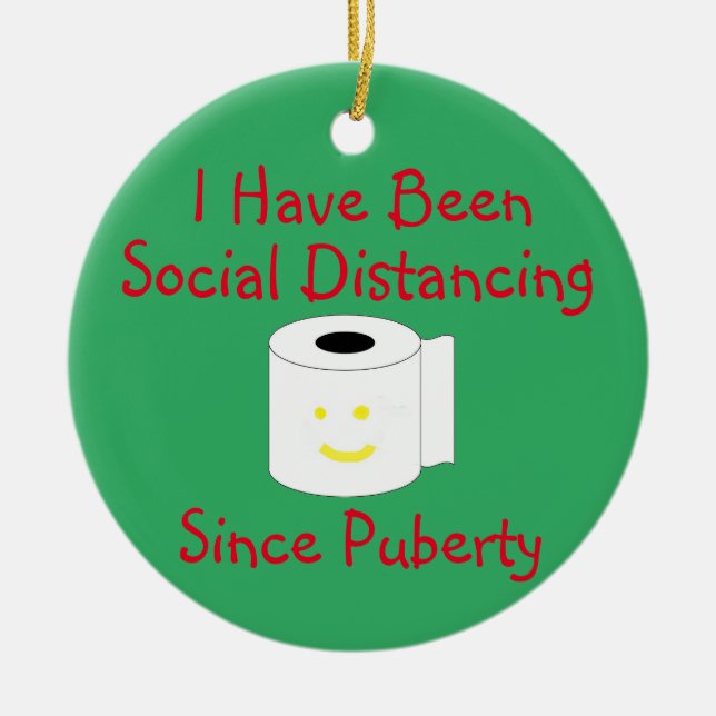 Funny Social Distancing Ceramic Tree Decoration (Front)