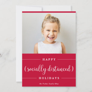 Funny Social Distancing Christmas   Red Photo Holiday Card