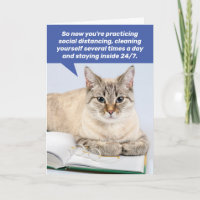 Funny Social Distancing House Cat- Coping Card