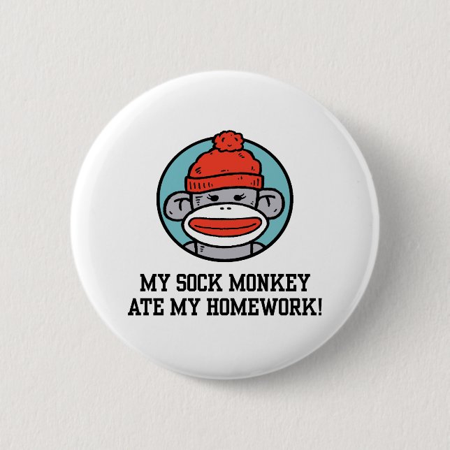 Funny Sock Monkey 6 Cm Round Badge (Front)