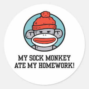 Funny Sock Monkey Classic Round Sticker