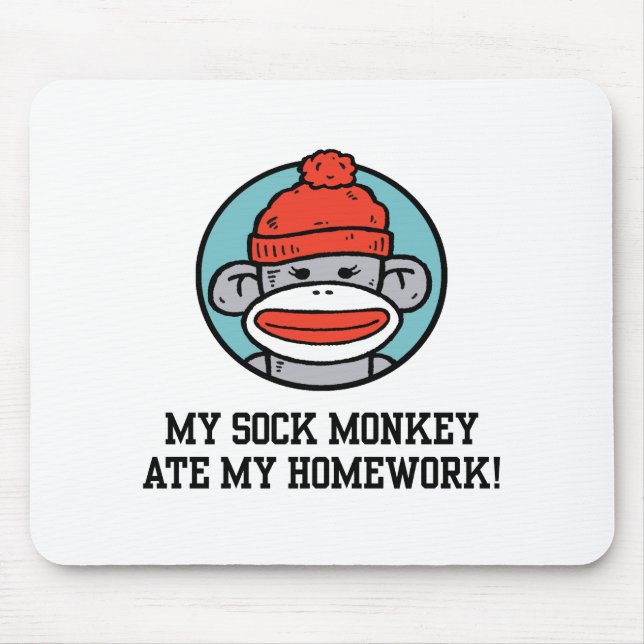 Funny Sock Monkey Mouse Mat (Front)