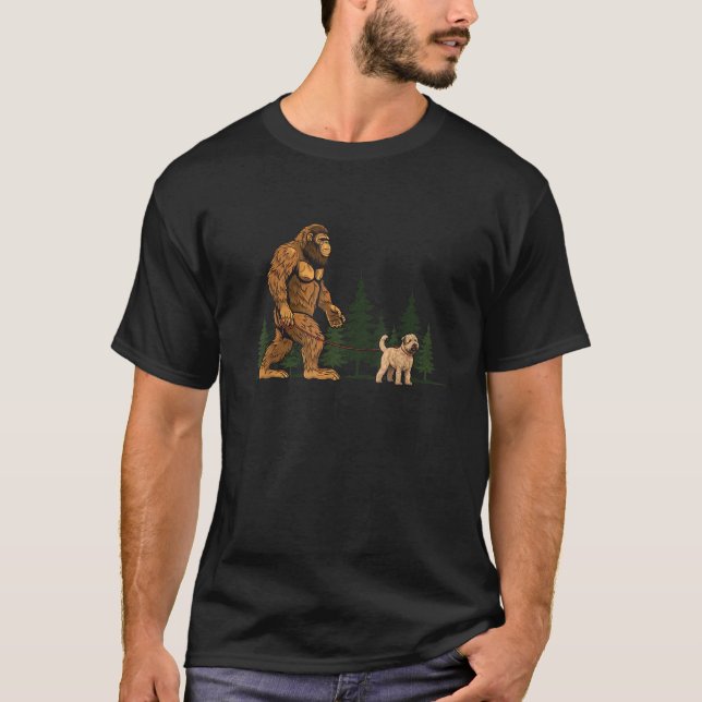 Funny Soft Coated Wheaten Terrier Bigfoot Dog Walk T-Shirt (Front)