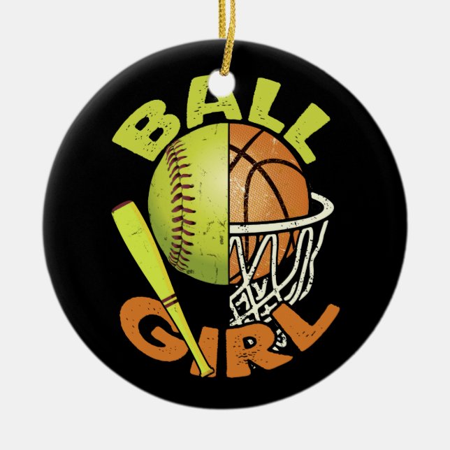 Funny Softball Basketball Girl Ceramic Tree Decoration (Front)