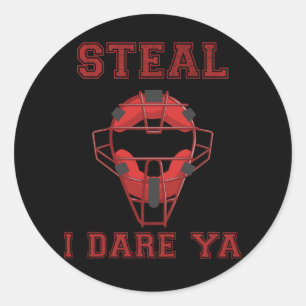 Funny Softball Catcher Steal Humour Baseball Classic Round Sticker