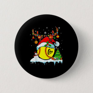 Funny Softball Christmas Reindeer Santa Hat Lights 6 Cm Round Badge