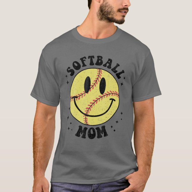 Funny Softball Mom Softball Vibes Smile Face Meme T-Shirt (Front)