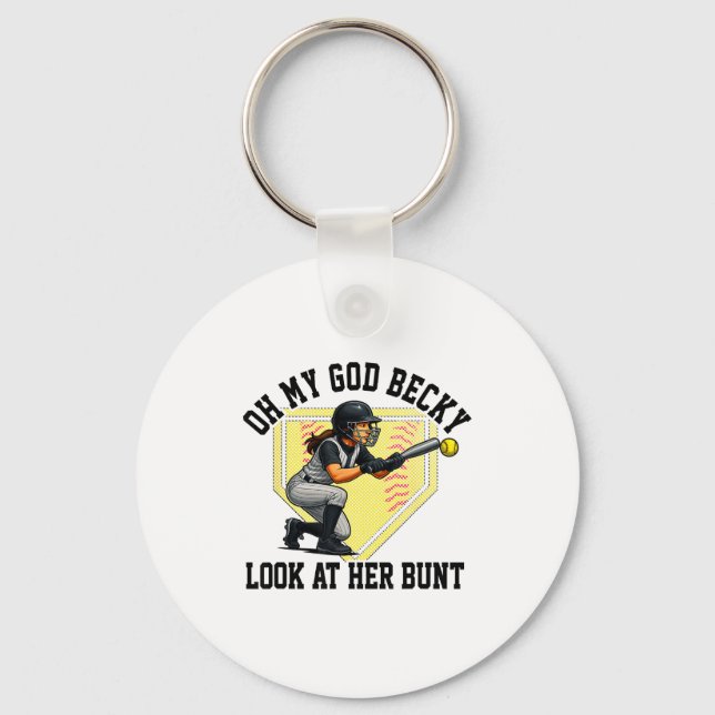 Funny Softball Quote Oh My God Becky Look At Her B Key Ring (Front)