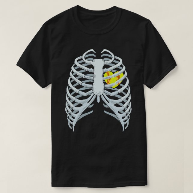 Funny Softball Skeleton Rib Cage Halloween Costume T-Shirt (Design Front)