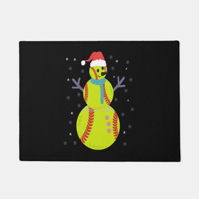 Funny Softball Snowman Christmas New Year Gift Doormat (Front)