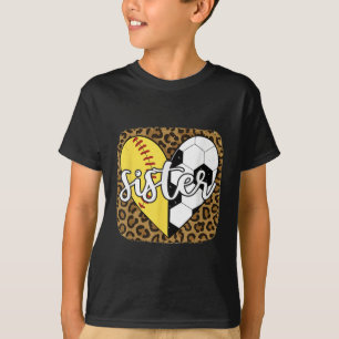 Funny Softball Soccer Sister Heart Leopard T-Shirt