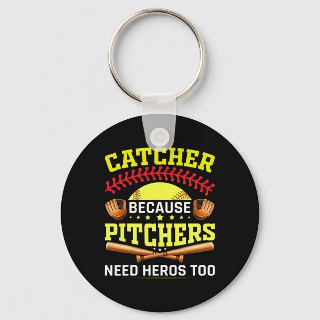 Funny Softll Catcher Girl Boy Softll Player Hero  Key Ring (Front)