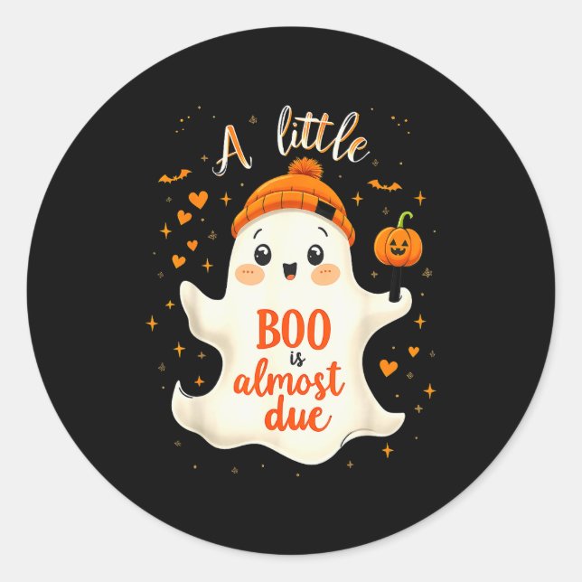 Funny Soky Pregnancy A Little Boo Is Almost Due Ha Classic Round Sticker (Front)