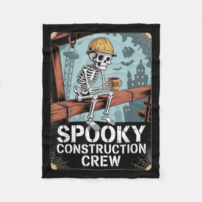 Funny Soky Skeleton Workers Halloween Construction Fleece Blanket (Front)