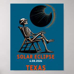 Funny Solar Eclipse Skeleton Texas Souvenir Poster