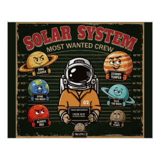 Funny Solar System Most Wanted Crew Mugshot Poster