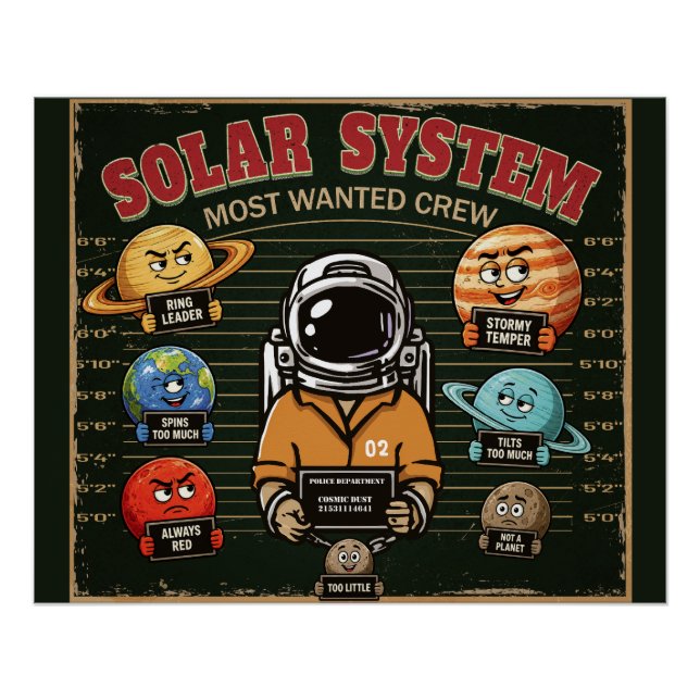 Funny Solar System Most Wanted Crew Mugshot Poster (Front)