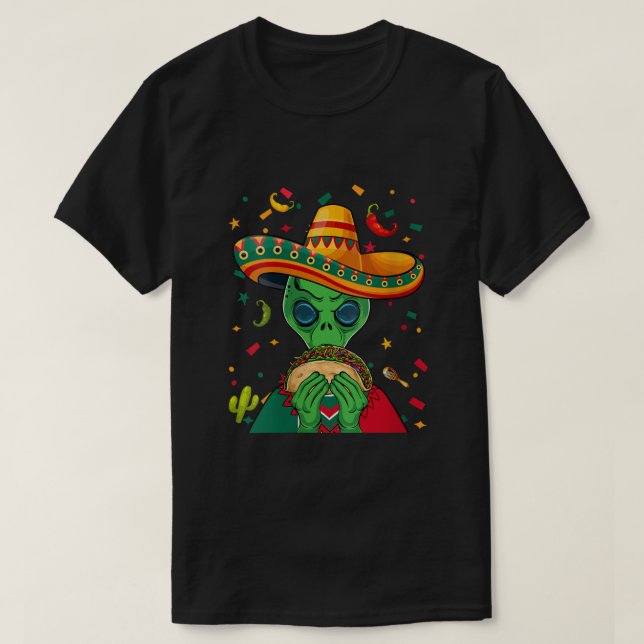 Funny Sombrero Alien  Taco UFO Mexico Flag Cinco D T-Shirt (Design Front)