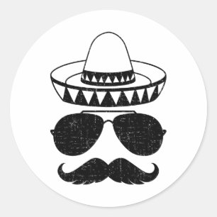 Funny Sombrero Face With Moustache For Mexican Cin Classic Round Sticker