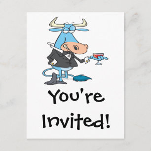 funny sophisticated bull cartoon invitation