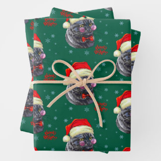 Funny Sophisticated Santa Hat Cat Wrapping Paper Sheet