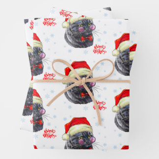 Funny Sophisticated Santa Hat Cat Wrapping Paper Sheet