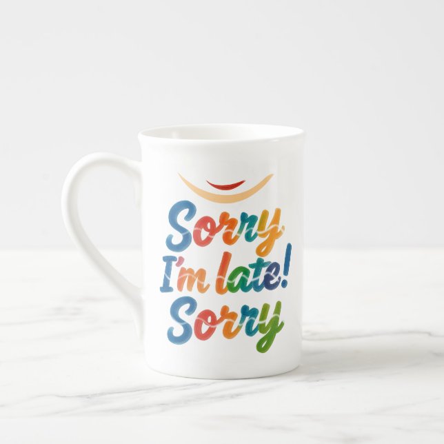 Funny “Sorry I’m Late” Colourful Latte Mug (Left)