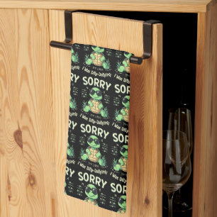 Funny Sorry I’m Late Turtle with Retro Aesthetic Tea Towel