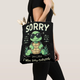 Funny Sorry I’m Late Turtle with Retro Aesthetic Tote Bag