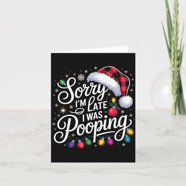 Funny Sorry I'm Late I Was Ong Xmas Lights Red San Card (Front)