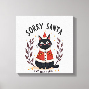 Funny Sorry Santa I've Been Feral Black Cat Christ Canvas Print