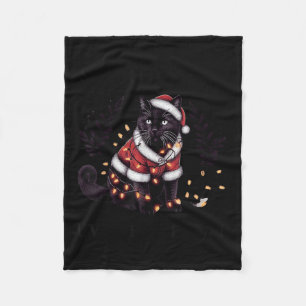 Funny Sorry Santa I've Been Feral Black Cat Christ Fleece Blanket