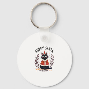 Funny Sorry Santa I've Been Feral Black Cat Christ Key Ring
