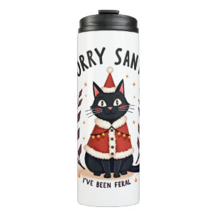 Funny Sorry Santa I've Been Feral Black Cat Christ Thermal Tumbler