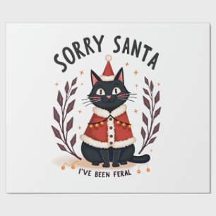 Funny Sorry Santa I've Been Feral Black Cat Christ Wrapping Paper