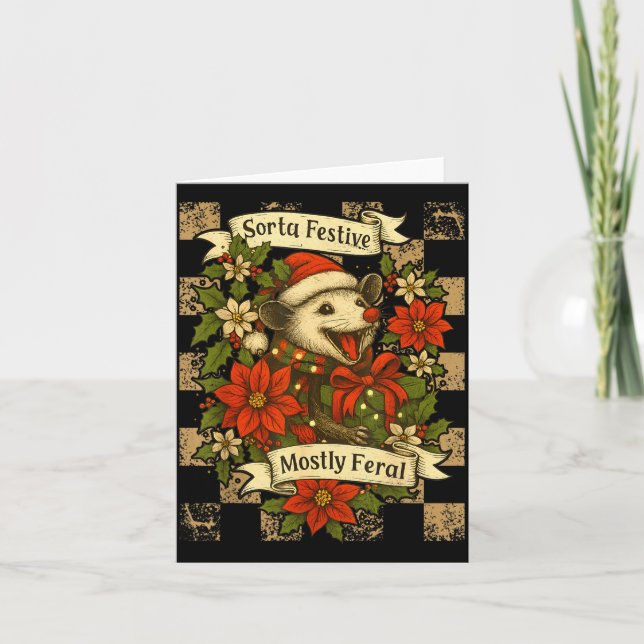 Funny Sorta Festive Mostly Feral Ssum Christmas Os Card (Front)