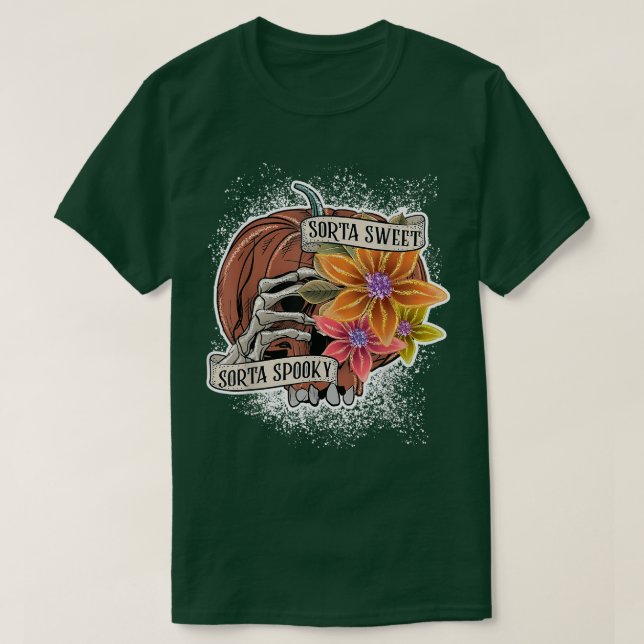 Funny Sorta Sweet Sorta Spooky Flower Pumpkin Hall T-Shirt (Design Front)