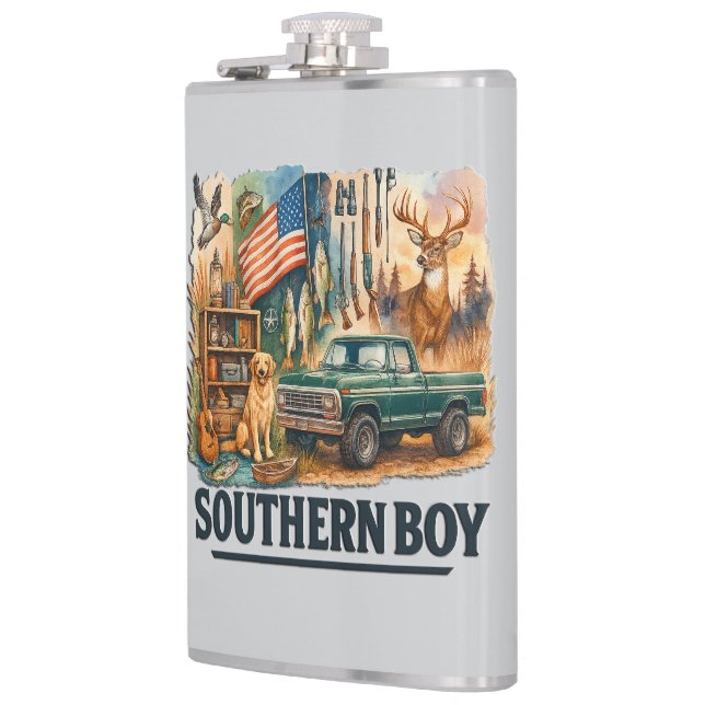 Funny Southern Boy Hip Flask (Left)