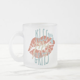 Funny Southern Sayings Kiss My Grits Typography Frosted Glass Coffee Mug