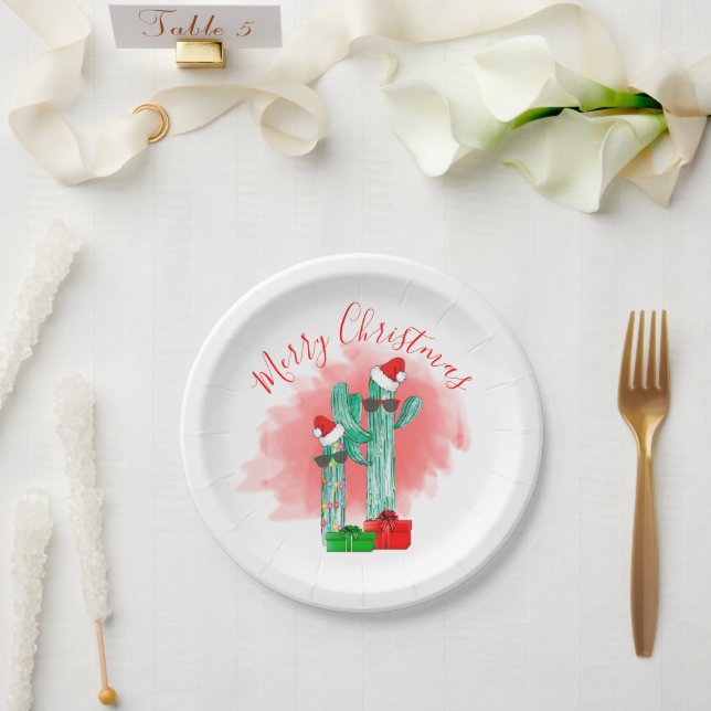 Funny Southwest Cactus Sunglasses Christmas Paper Plate (Wedding)