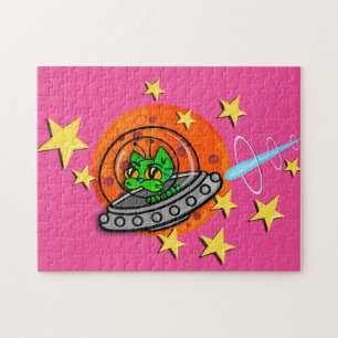 FUNNY SPACE ALIEN GALACTIC KITTY CAT PUZZLE
