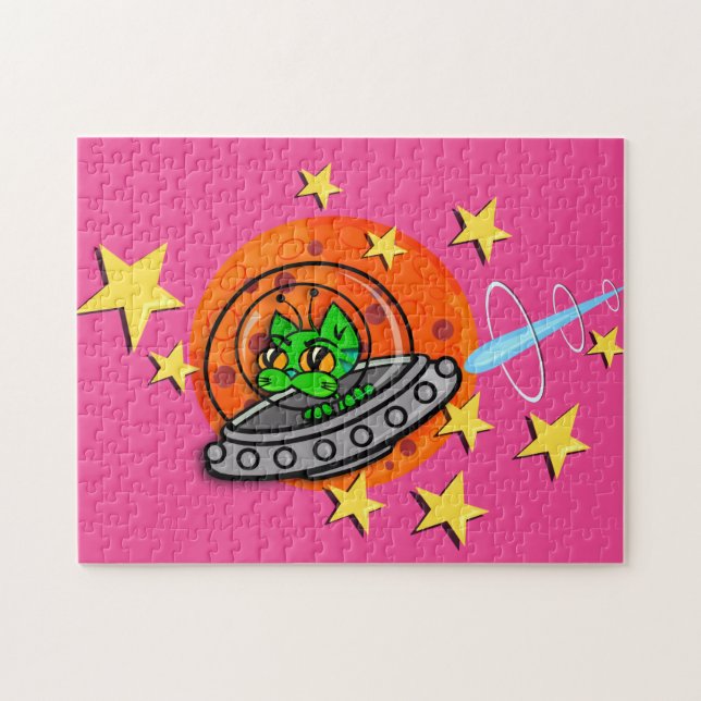 FUNNY SPACE ALIEN GALACTIC KITTY CAT PUZZLE (Horizontal)