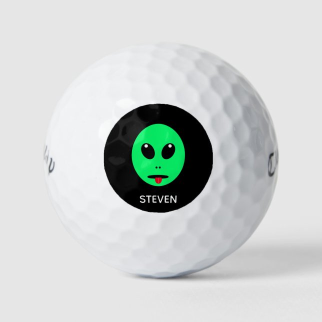 Funny Space Alien Green Black Personalised Golf Balls (Front)