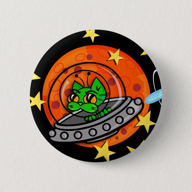 FUNNY SPACE ALIEN KITTY CAT ROUND BUTTON (Front)